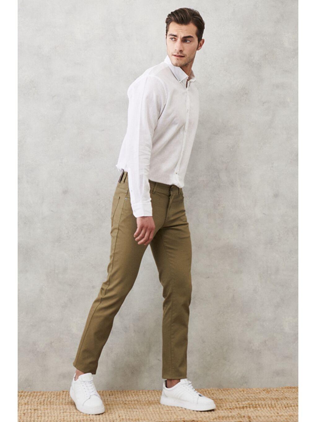 Erkek Yeşil Slim Fit Dar Kesim Armürlü 5 Cepli Casual Pantolon-5