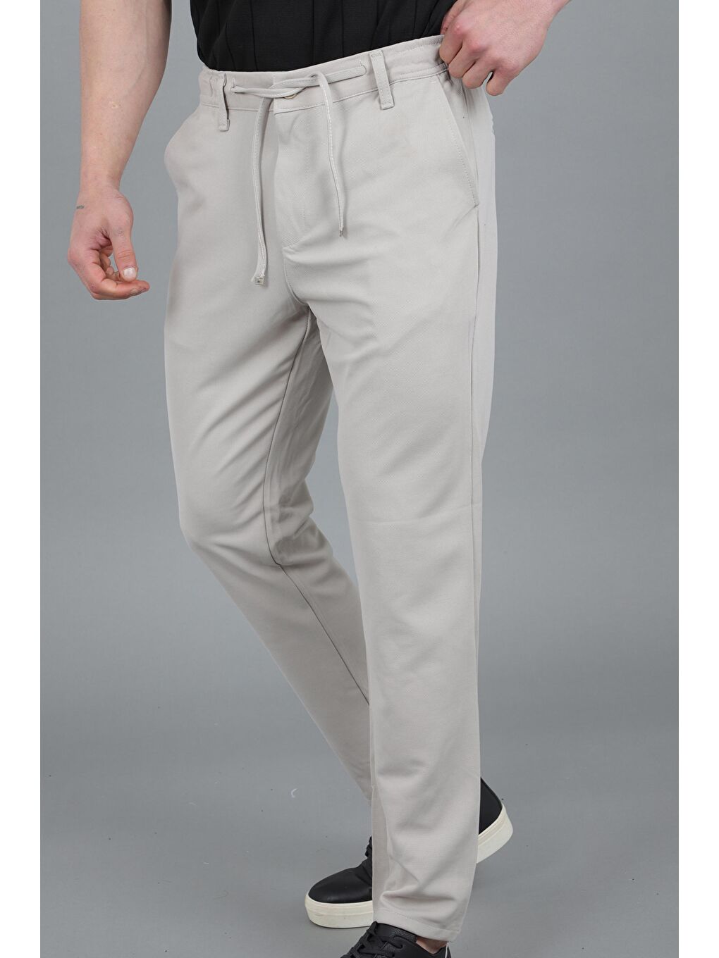 Bej Örme Jogger Yazlık Pantolon QUK 2012_0435-1