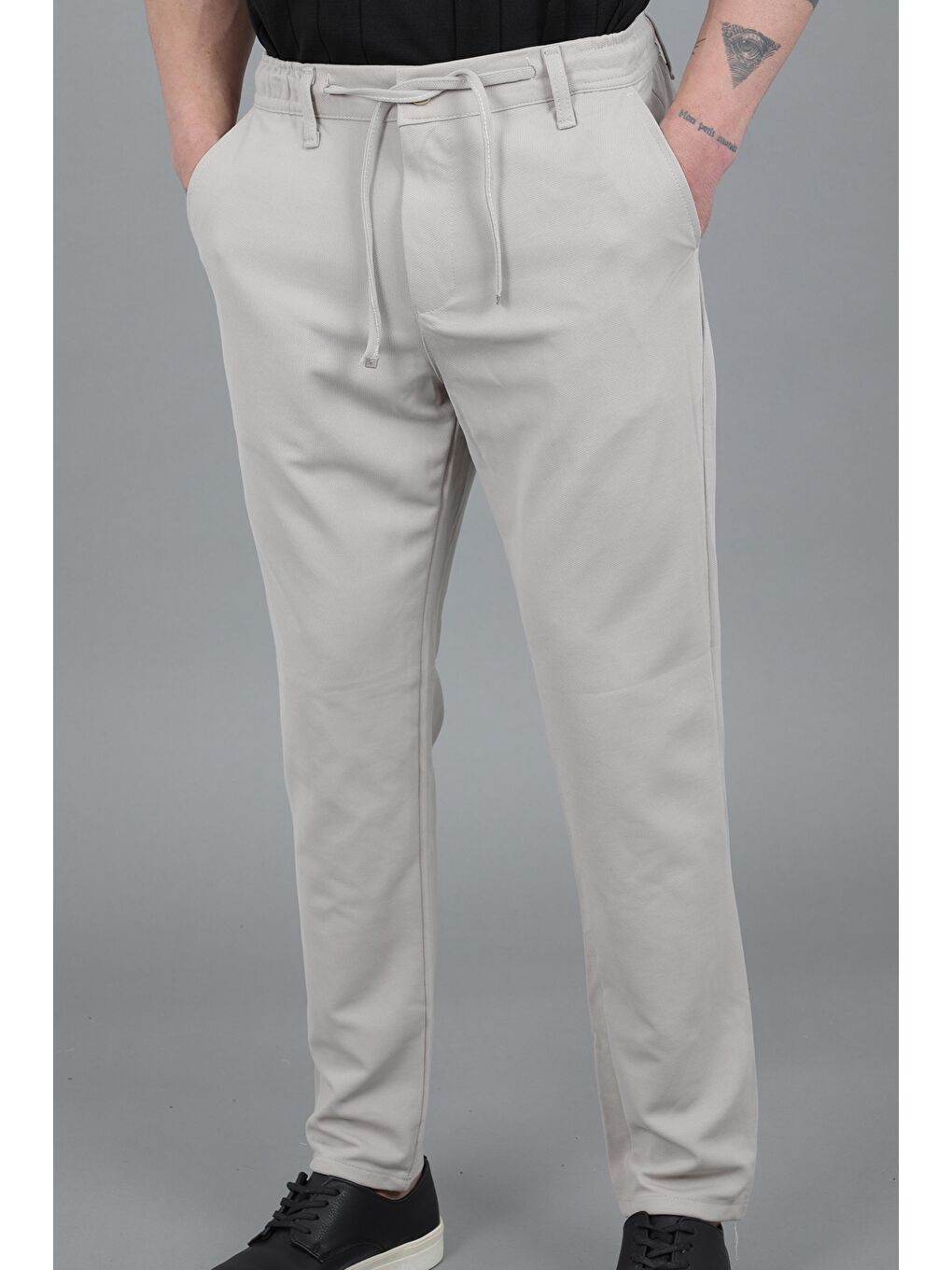 Bej Örme Jogger Yazlık Pantolon QUK 2012_0435-2