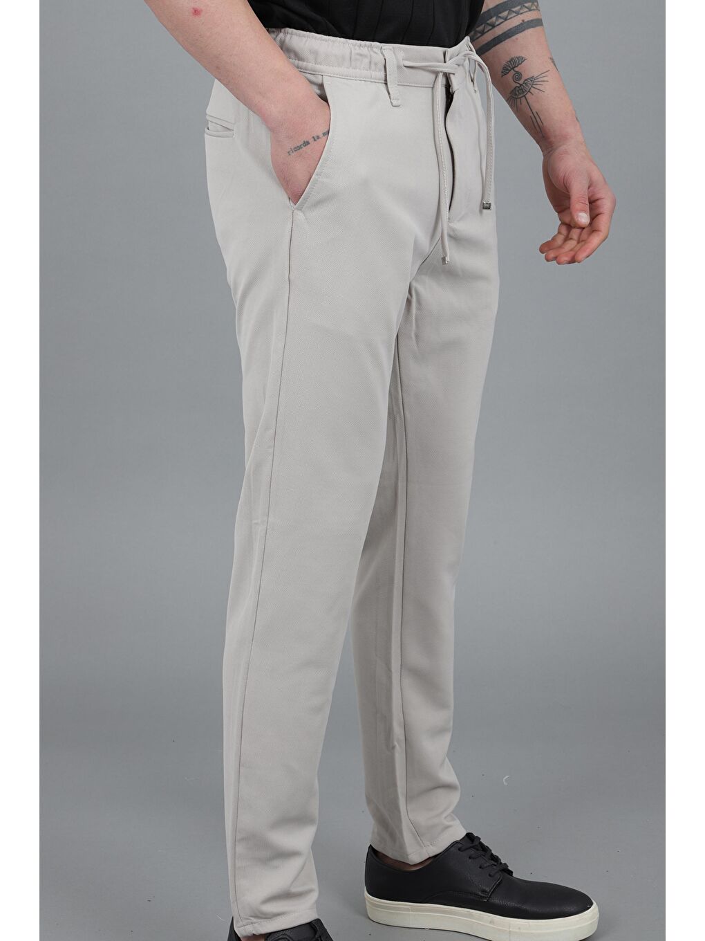 Bej Örme Jogger Yazlık Pantolon QUK 2012_0435-3