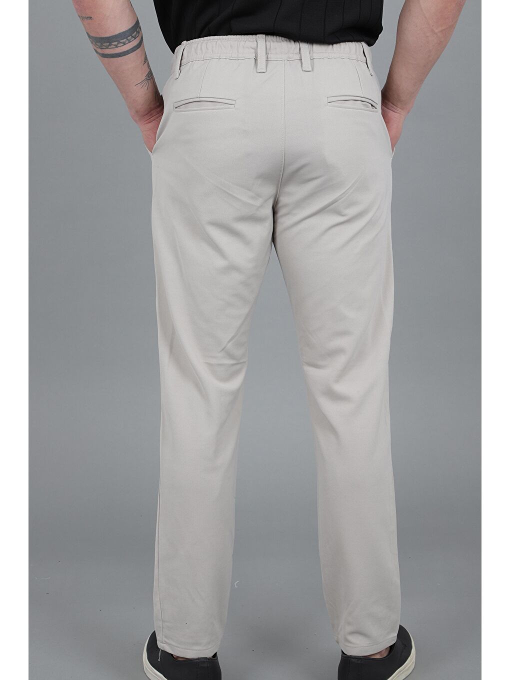 Bej Örme Jogger Yazlık Pantolon QUK 2012_0435-4