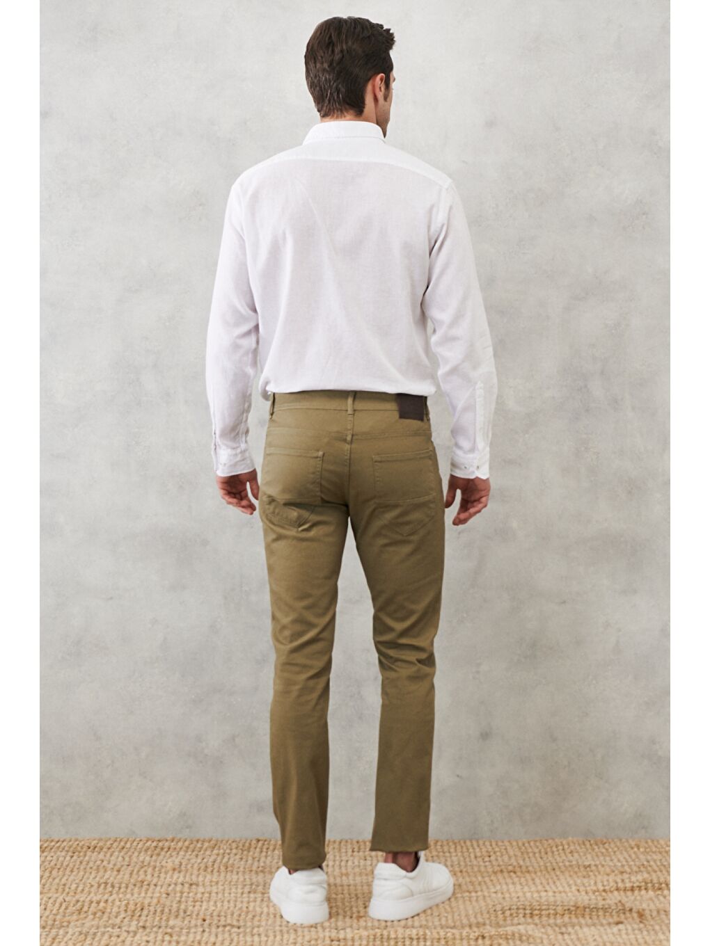 Erkek Yeşil Slim Fit Dar Kesim Armürlü 5 Cepli Casual Pantolon-6