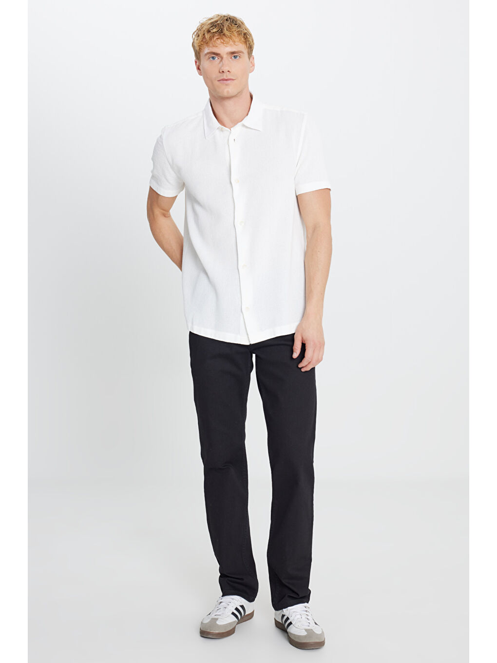 %100 Pamuk Relaxed Fit Geniş Kesim Kırık Beyaz Gömlek-2