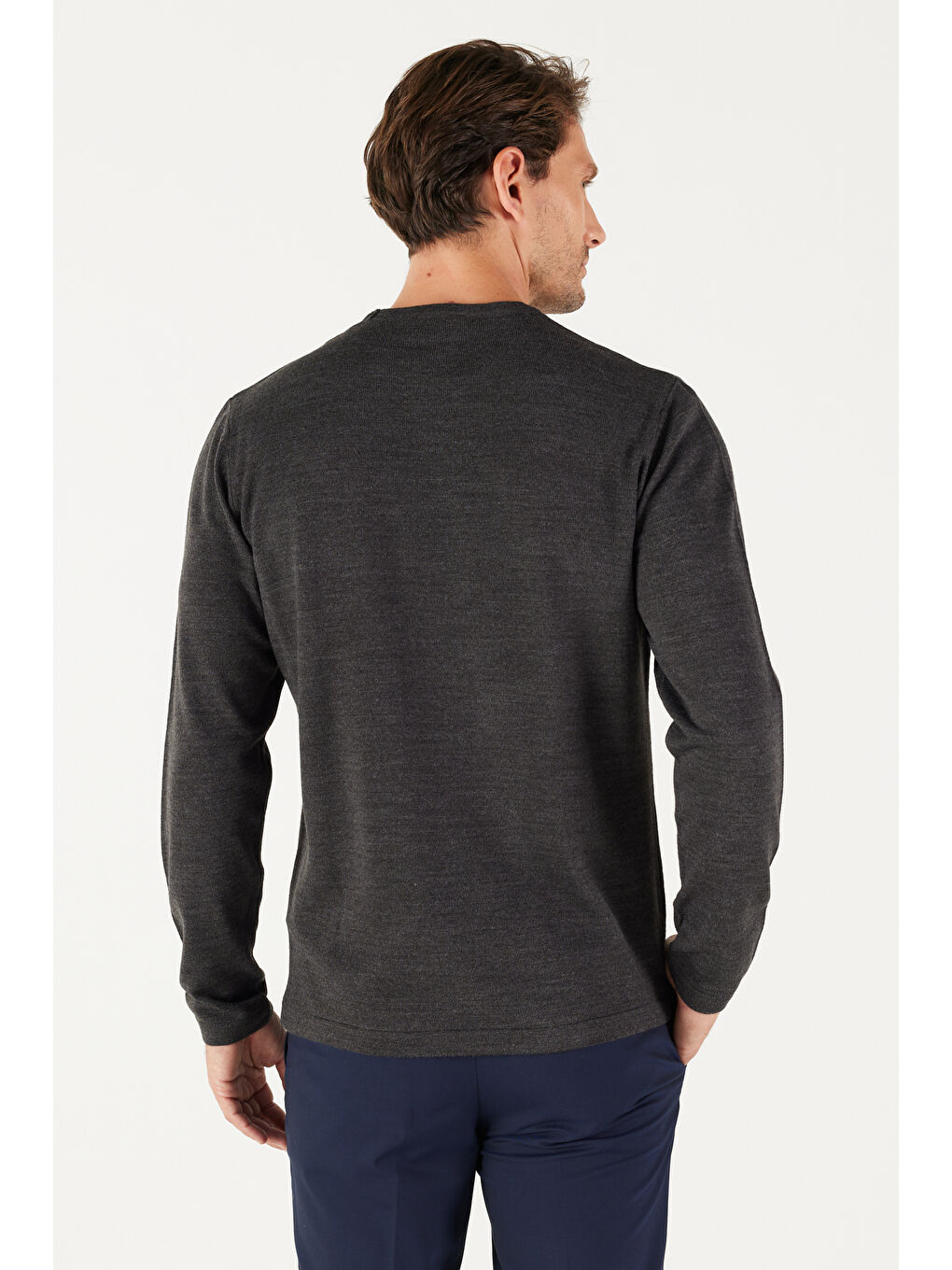 Erkek Antrasit-Melanj Standart Fit Normal Kesim Bisiklet Yaka Triko Kazak-6