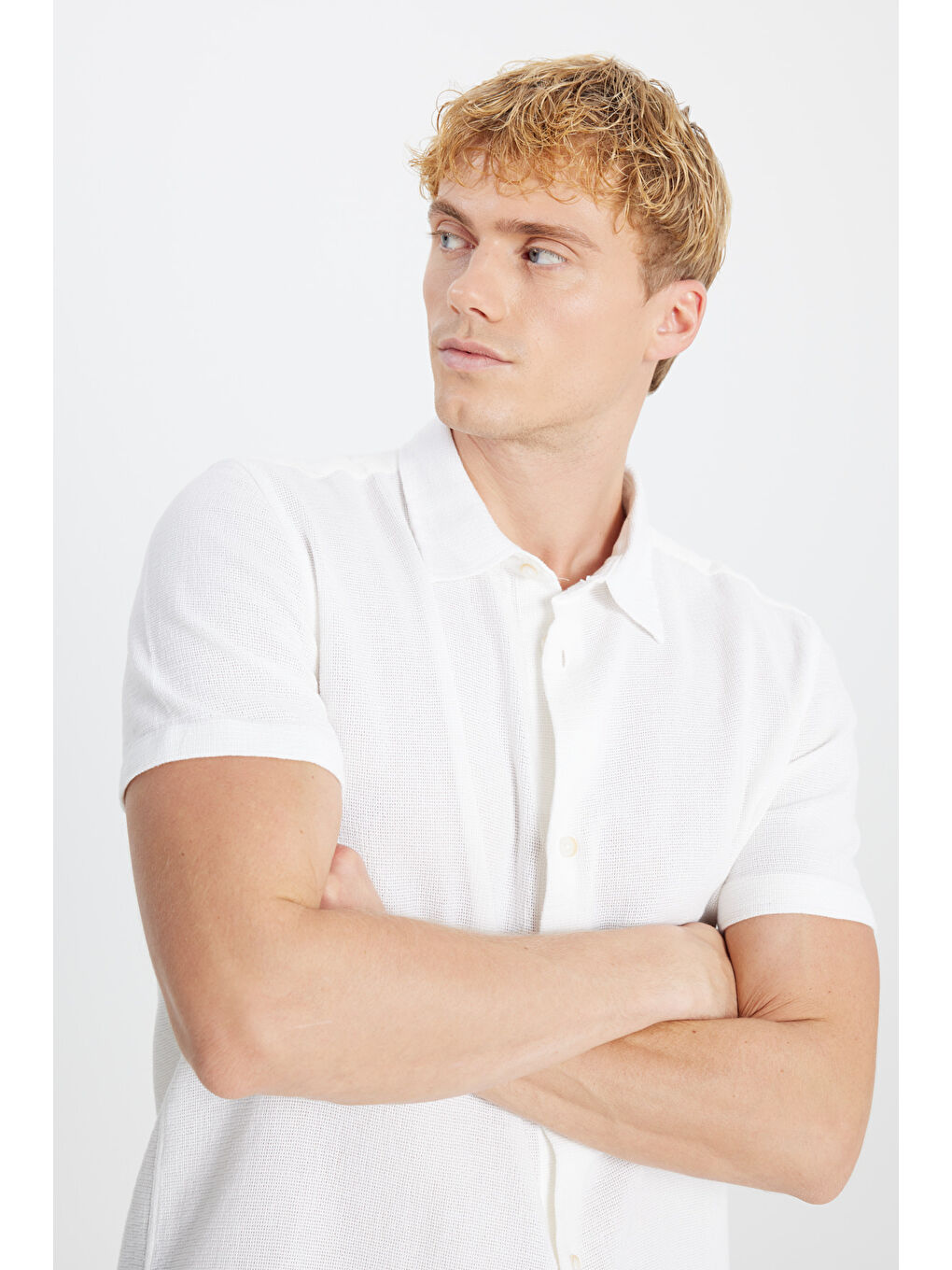 %100 Pamuk Relaxed Fit Geniş Kesim Kırık Beyaz Gömlek-3