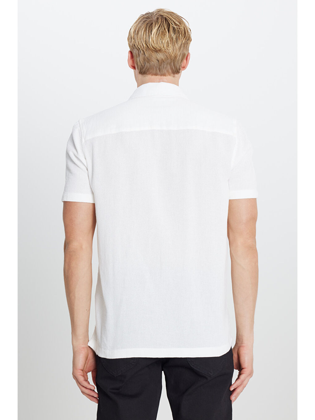 %100 Pamuk Relaxed Fit Geniş Kesim Kırık Beyaz Gömlek-4