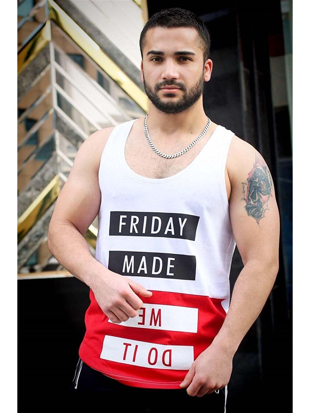 Baskılı Beyaz Atlet 3034-1