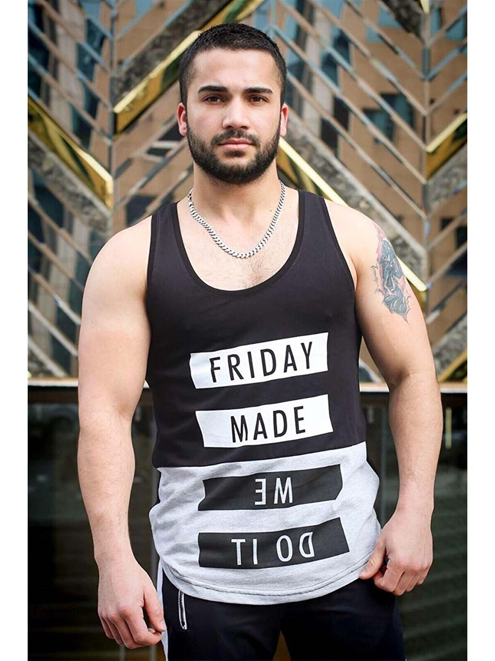 Baskılı Siyah Atlet 3034-1