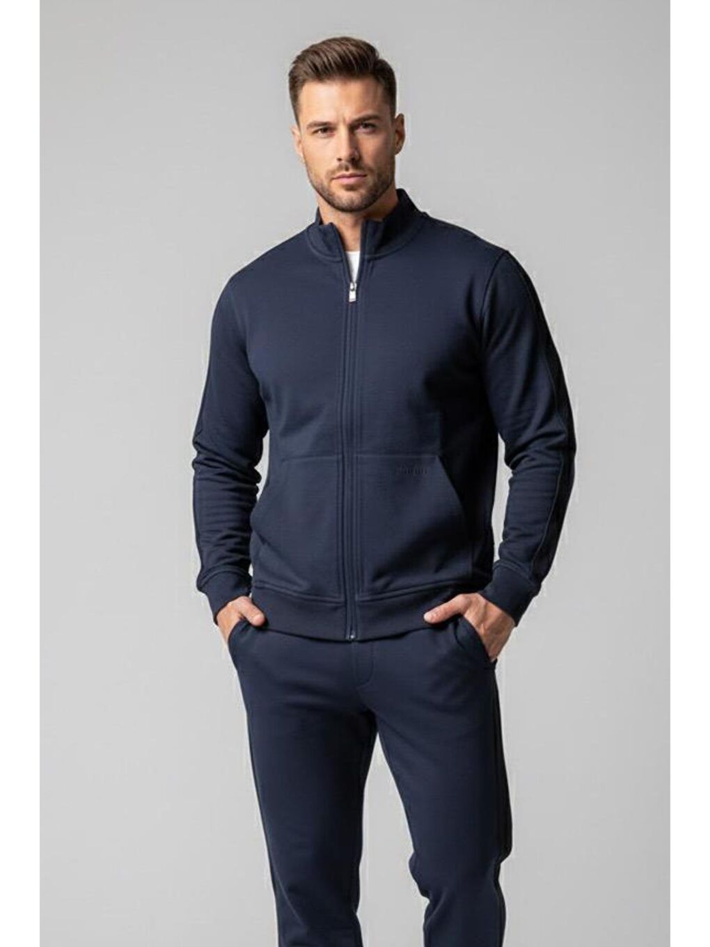 Lacivert Regular Fit Pamuklu Fermuarlı Eşofman Takımı