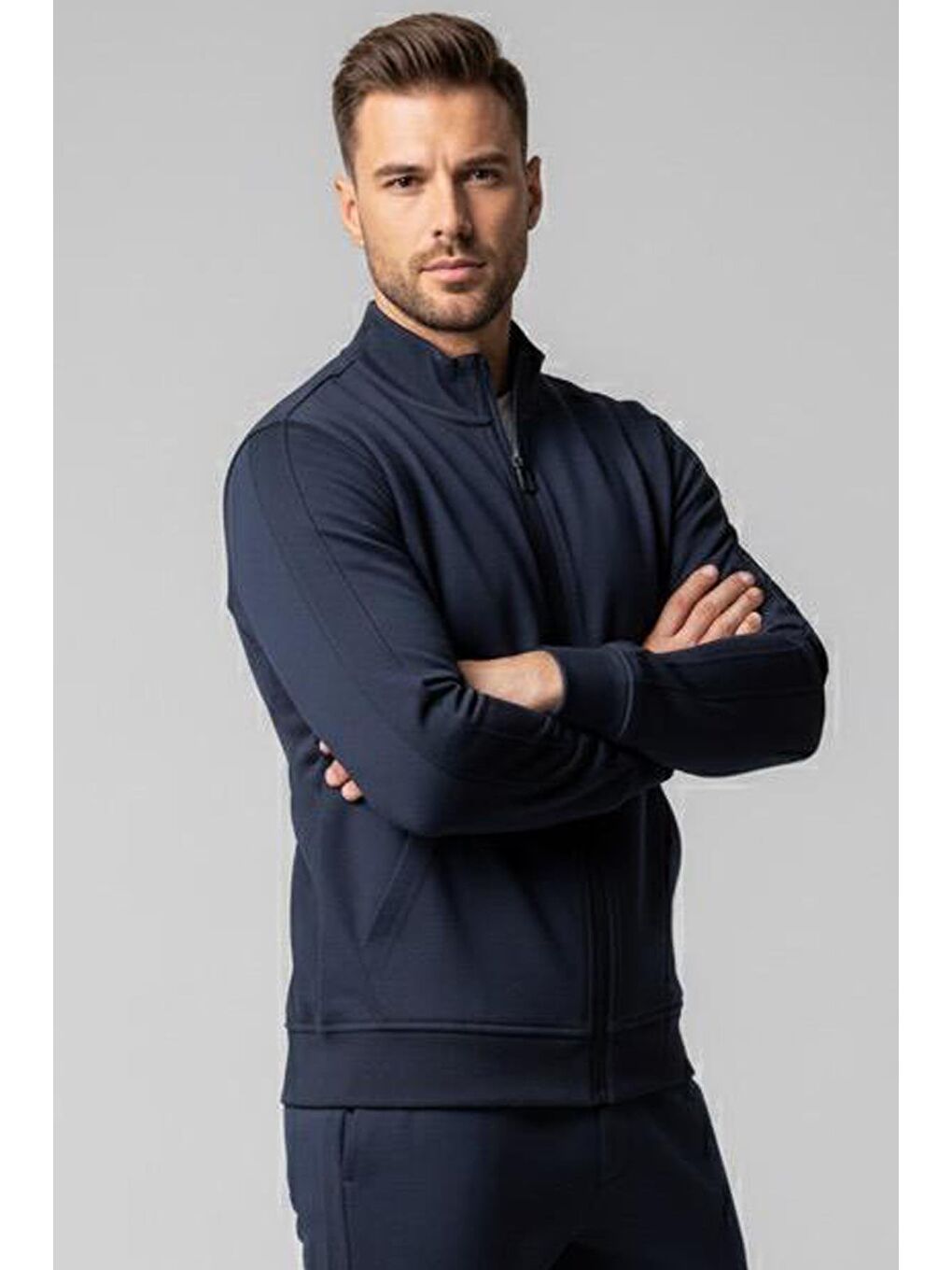 Lacivert Regular Fit Pamuklu Fermuarlı Eşofman Takımı-2