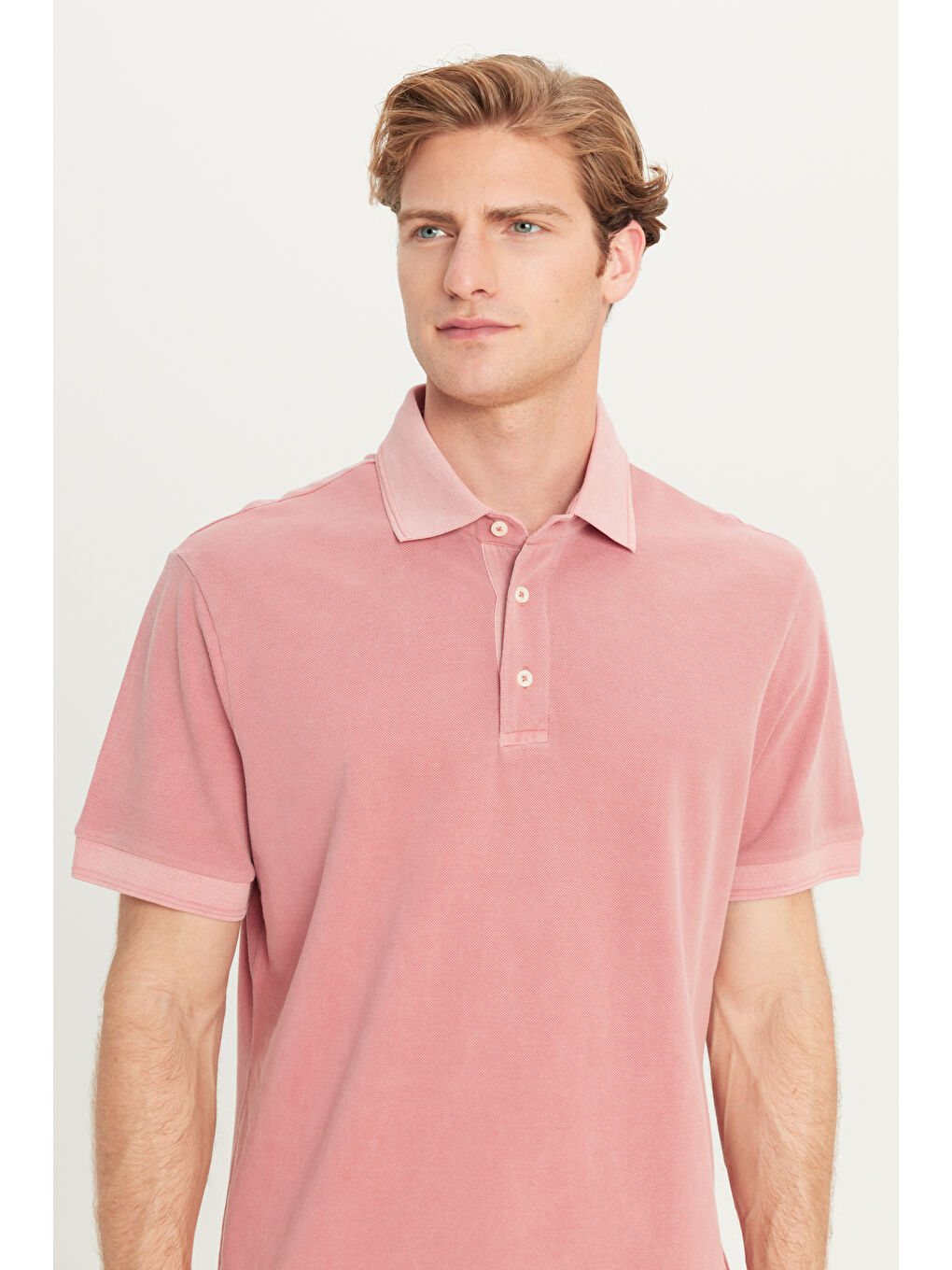 %100 Pamuk Regular Fit Normal Kesim Pembe Polo Yaka Tişört-3