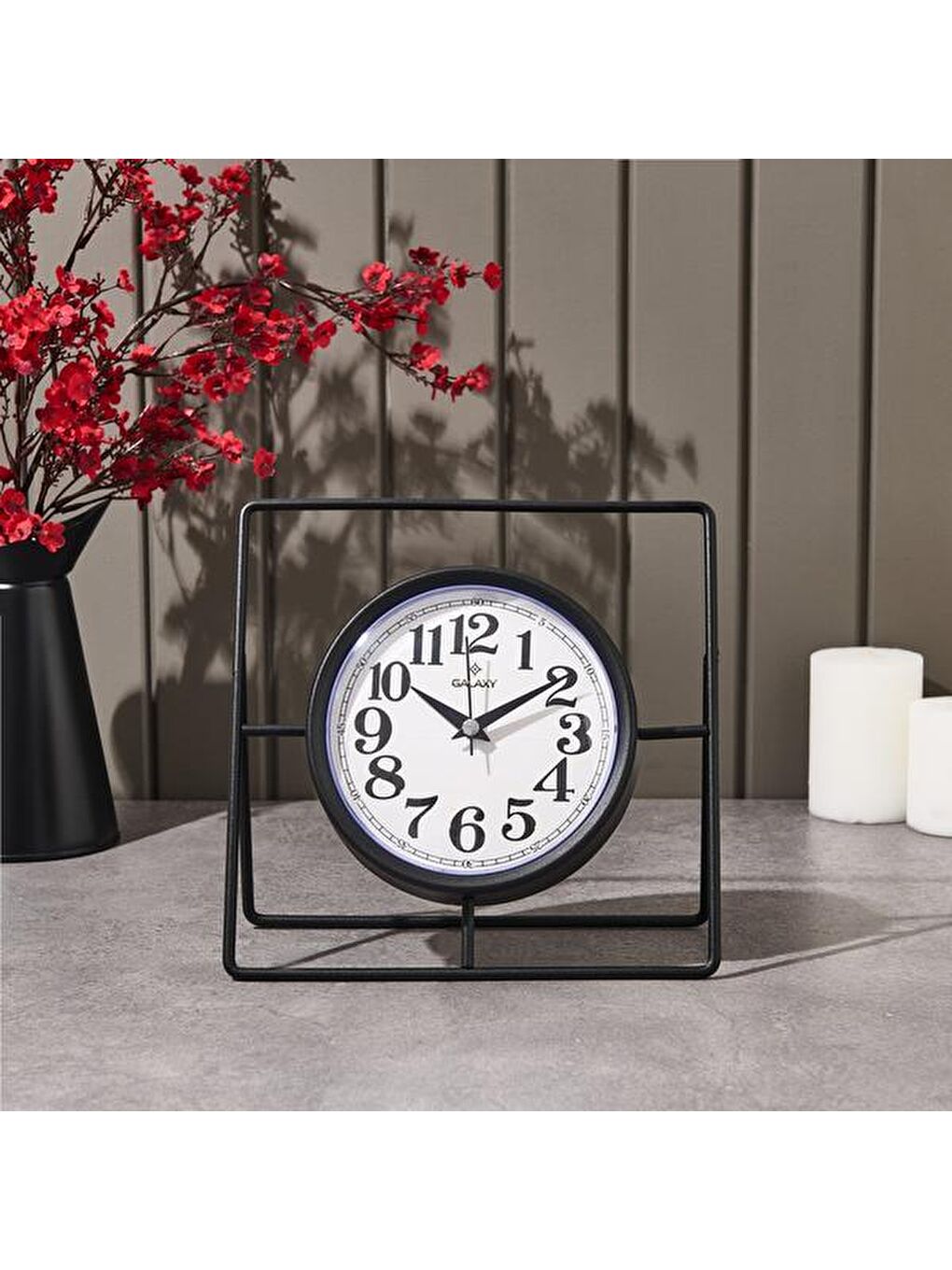 Siyah Metal Dikdörtgen Yuvarlak Masa Saati - 24 cm