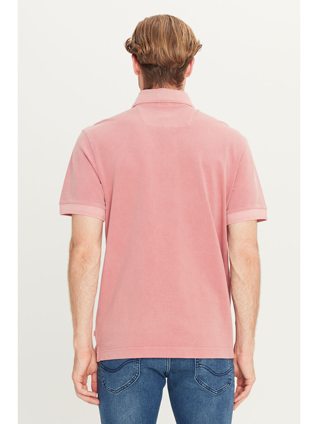 %100 Pamuk Regular Fit Normal Kesim Pembe Polo Yaka Tişört-4