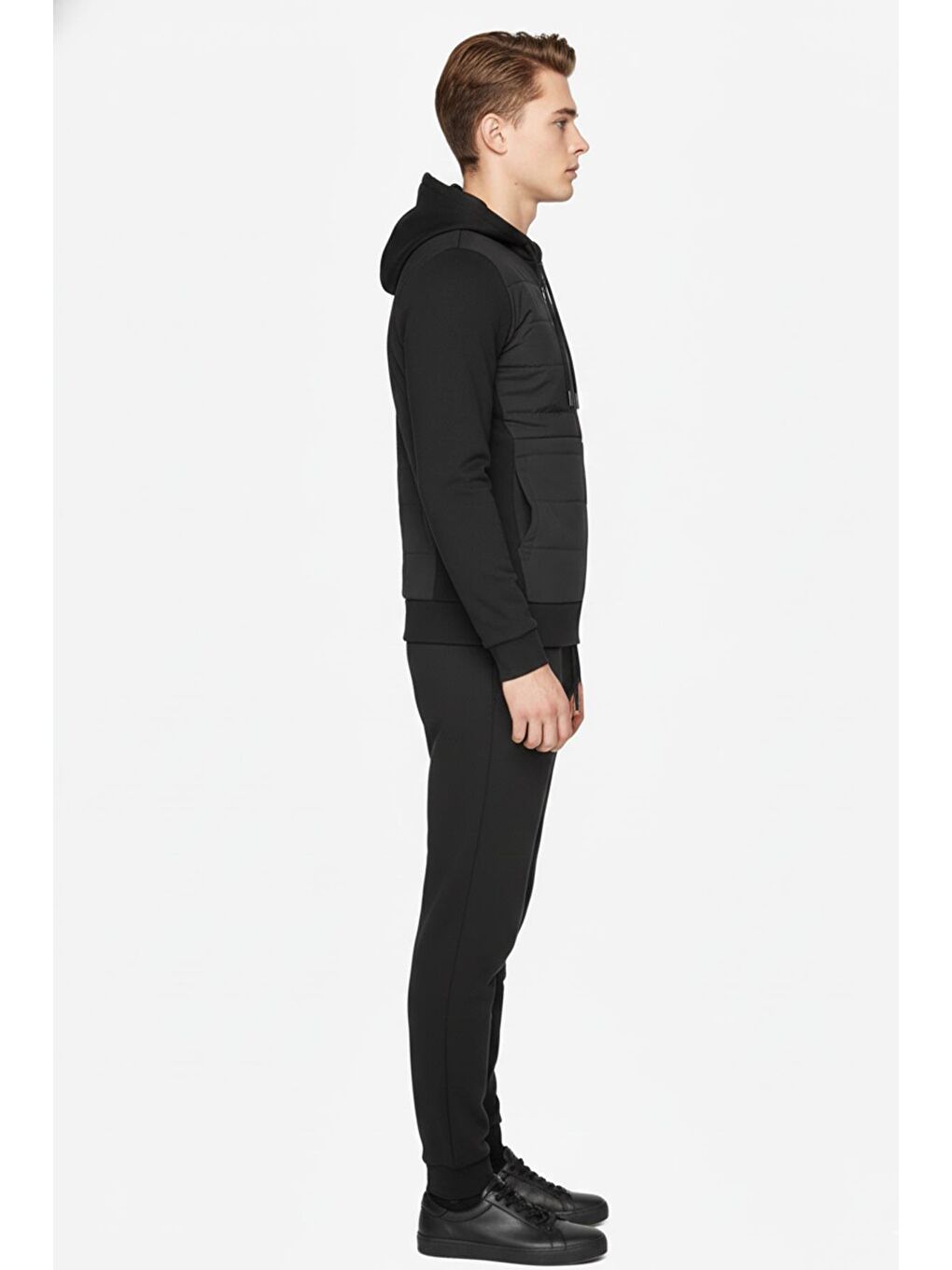 Siyah Regular Fit Pamuklu Kapüşonlu Eşofman Takımı-1