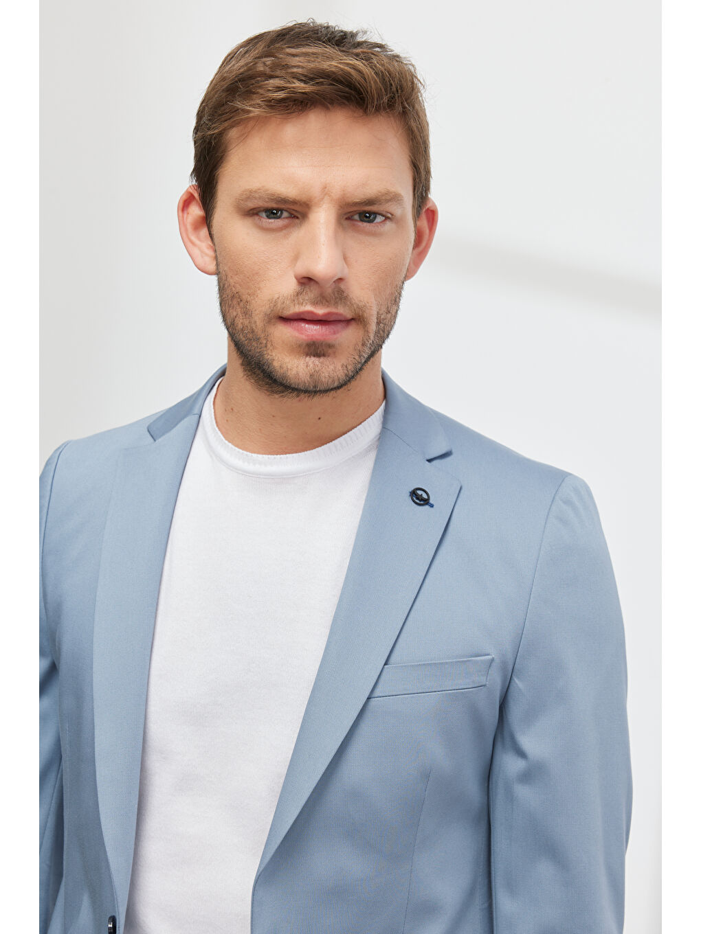 Erkek Mavi Ekstra Slim Fit Dar Kesim Mono Yaka Diyagonal Desenli Pamuklu Conte Takım Elbise-3