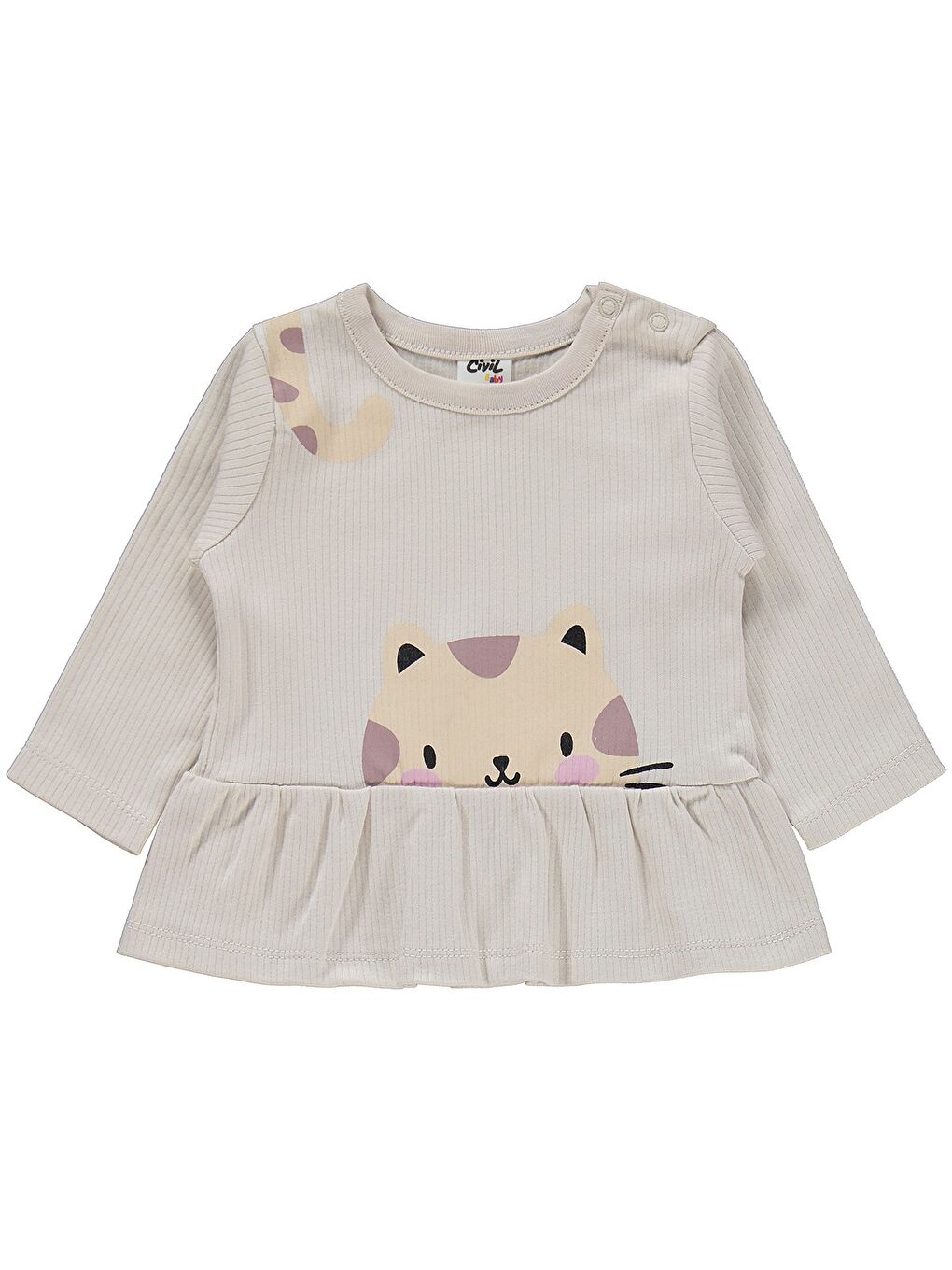 Siyah Baby Kedi Yüz Baskılı 6-18 Ay Takım - Gri-2