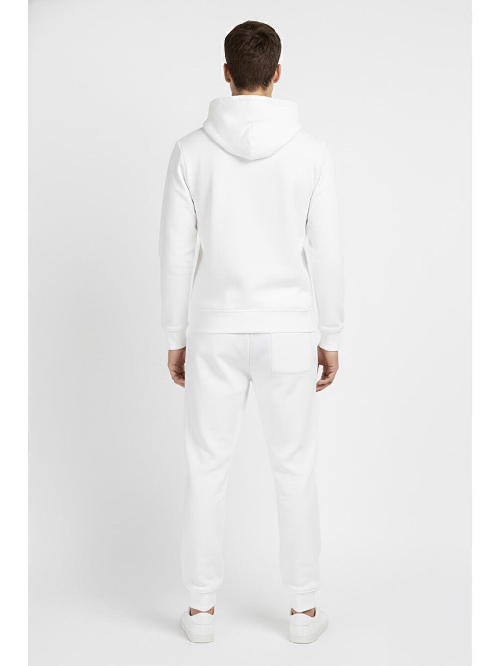 Beyaz Regular Fit Pamuklu Kapüşonlu Eşofman Takımı-3
