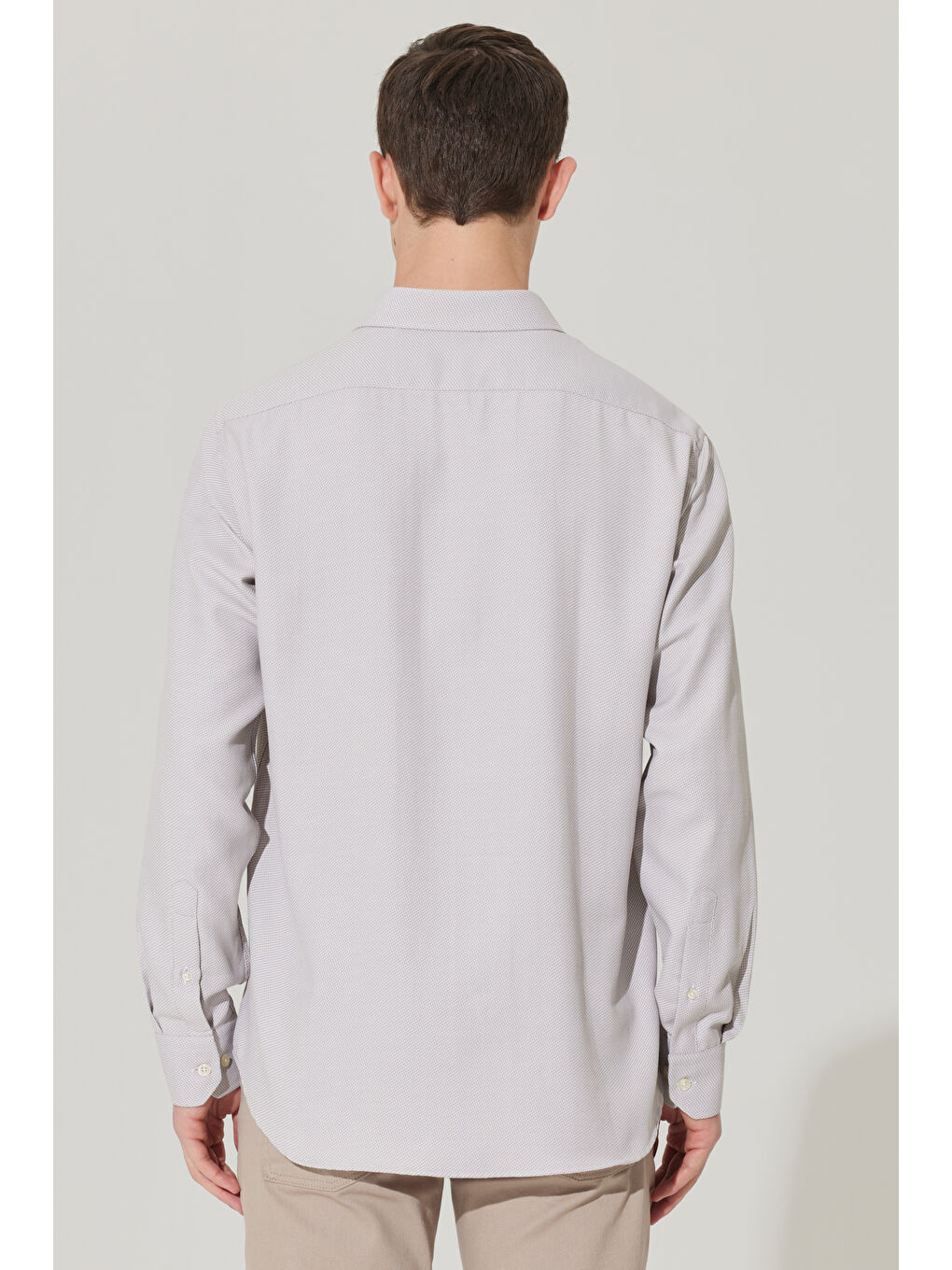 Erkek Bej Slim Fit Dar Kesim Klasik Yaka Pamuklu Armürlü Gömlek-6