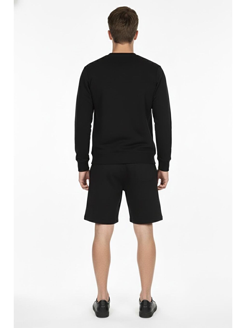 Siyah Regular Fit Pamuklu Bisiklet Yaka Şortlu Eşofman Takımı-2