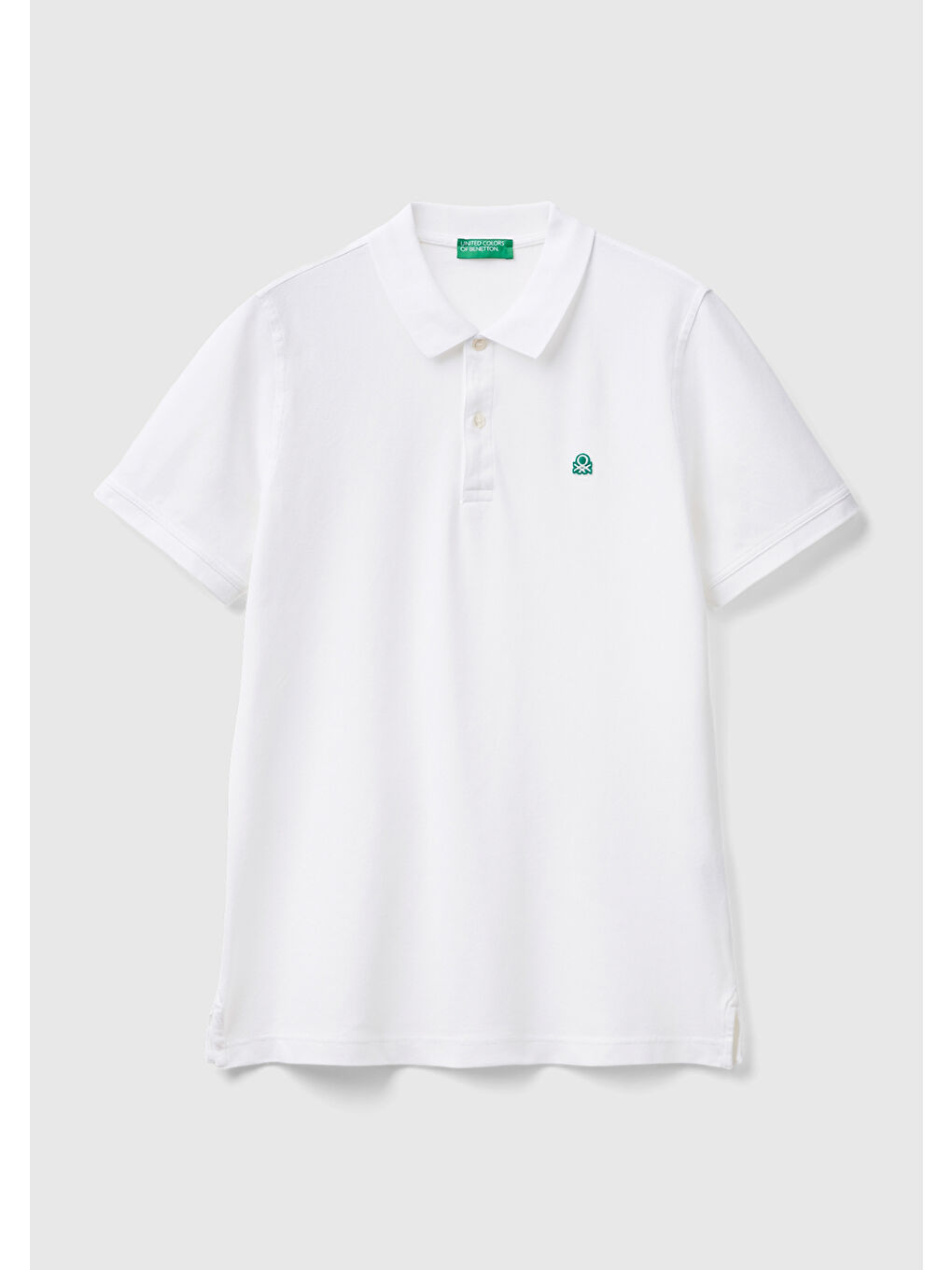 United Colors Of Benetton Erkek Beyaz Pamuk Karışımlı Göğsü Logo Detaylı Polo Yaka Düz T-Shirt