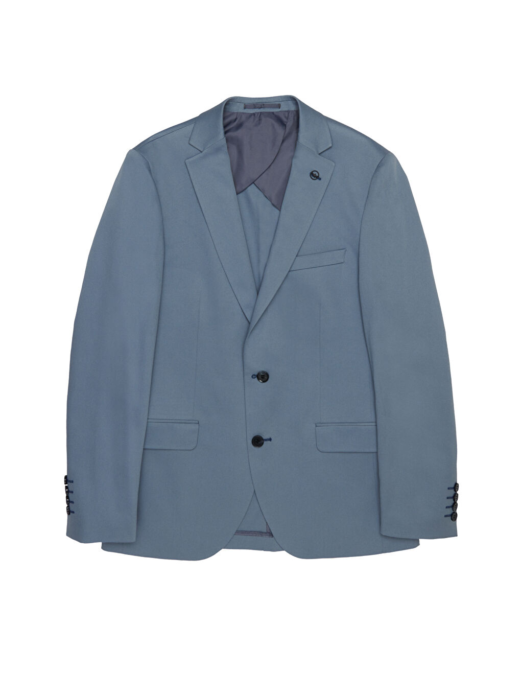 Erkek Mavi Ekstra Slim Fit Dar Kesim Mono Yaka Diyagonal Desenli Pamuklu Conte Takım Elbise-6