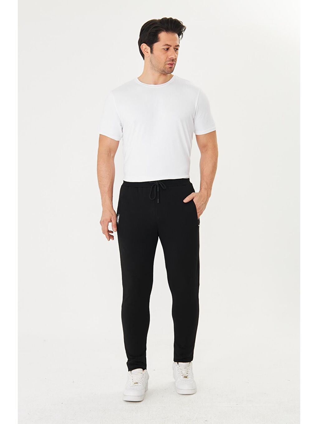 Erkek Pamuklu Fermuarlı Cepli Eşofman Altı Siyah 5431-S-1