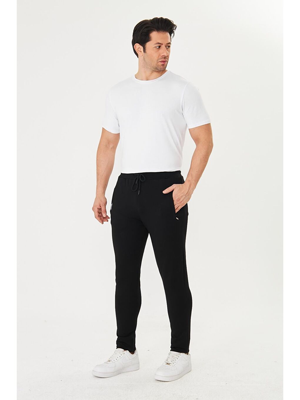 Erkek Pamuklu Fermuarlı Cepli Eşofman Altı Siyah 5431-S-2