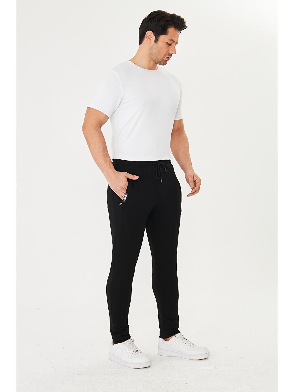 Erkek Pamuklu Fermuarlı Cepli Eşofman Altı Siyah 5431-S-3