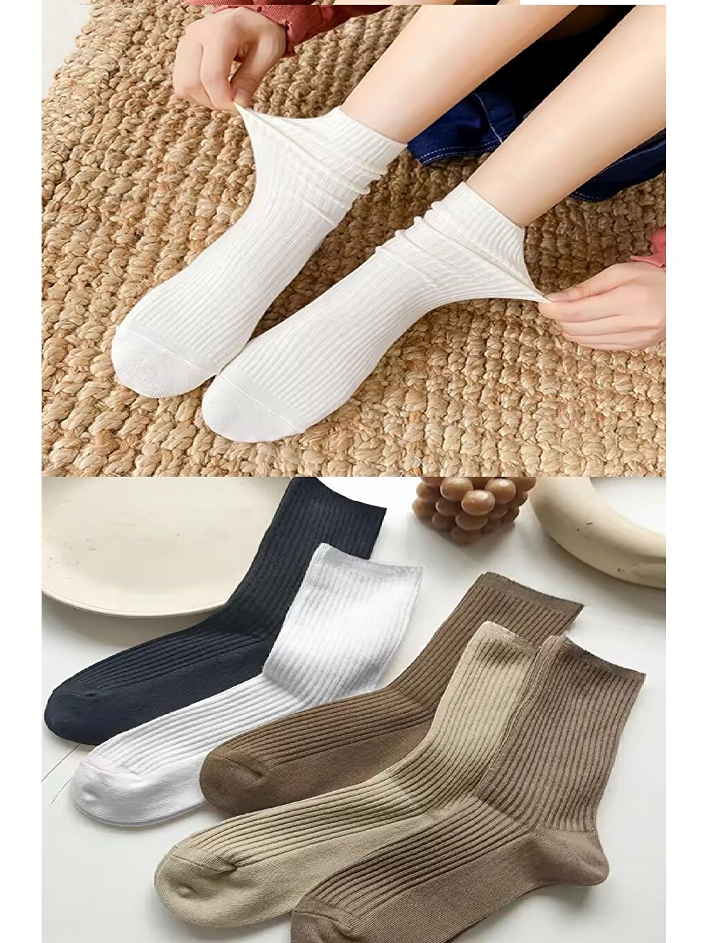 Kahverengi 5 Çift Kadın Lastiksiz Dikişsiz Fitilli Soket Çorap