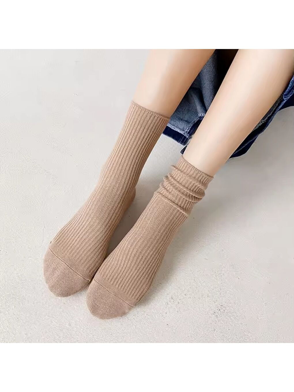 Kahverengi 5 Çift Kadın Lastiksiz Dikişsiz Fitilli Soket Çorap-2