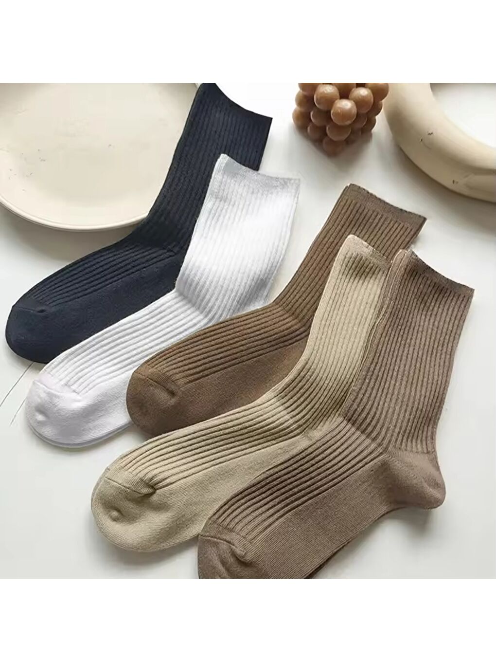 Kahverengi 5 Çift Kadın Lastiksiz Dikişsiz Fitilli Soket Çorap-4