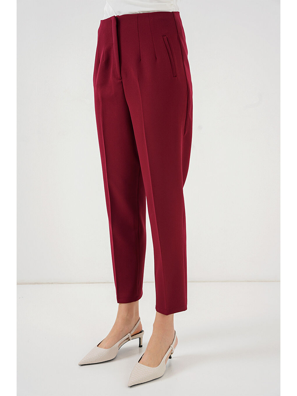 6650 Yüksek Bel Kumaş Pantolon - Bordo-1