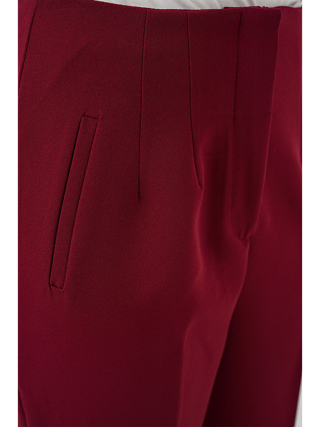 6650 Yüksek Bel Kumaş Pantolon - Bordo-4