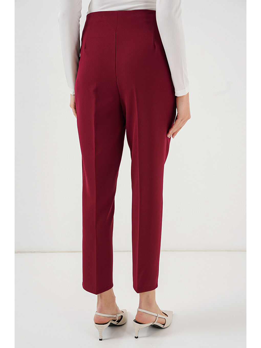 6650 Yüksek Bel Kumaş Pantolon - Bordo-5
