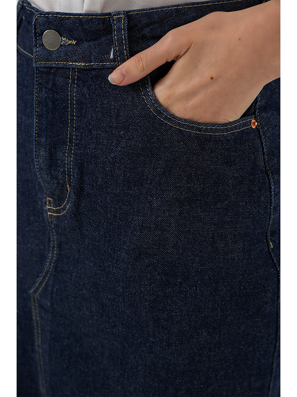 Kadın Yırtmaçlı Midi Jean Etek 8038   Lacivert-4