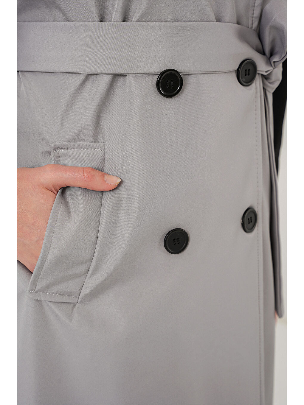 5911 Kruvaze Yaka Trençkot Yelek - Gri-5