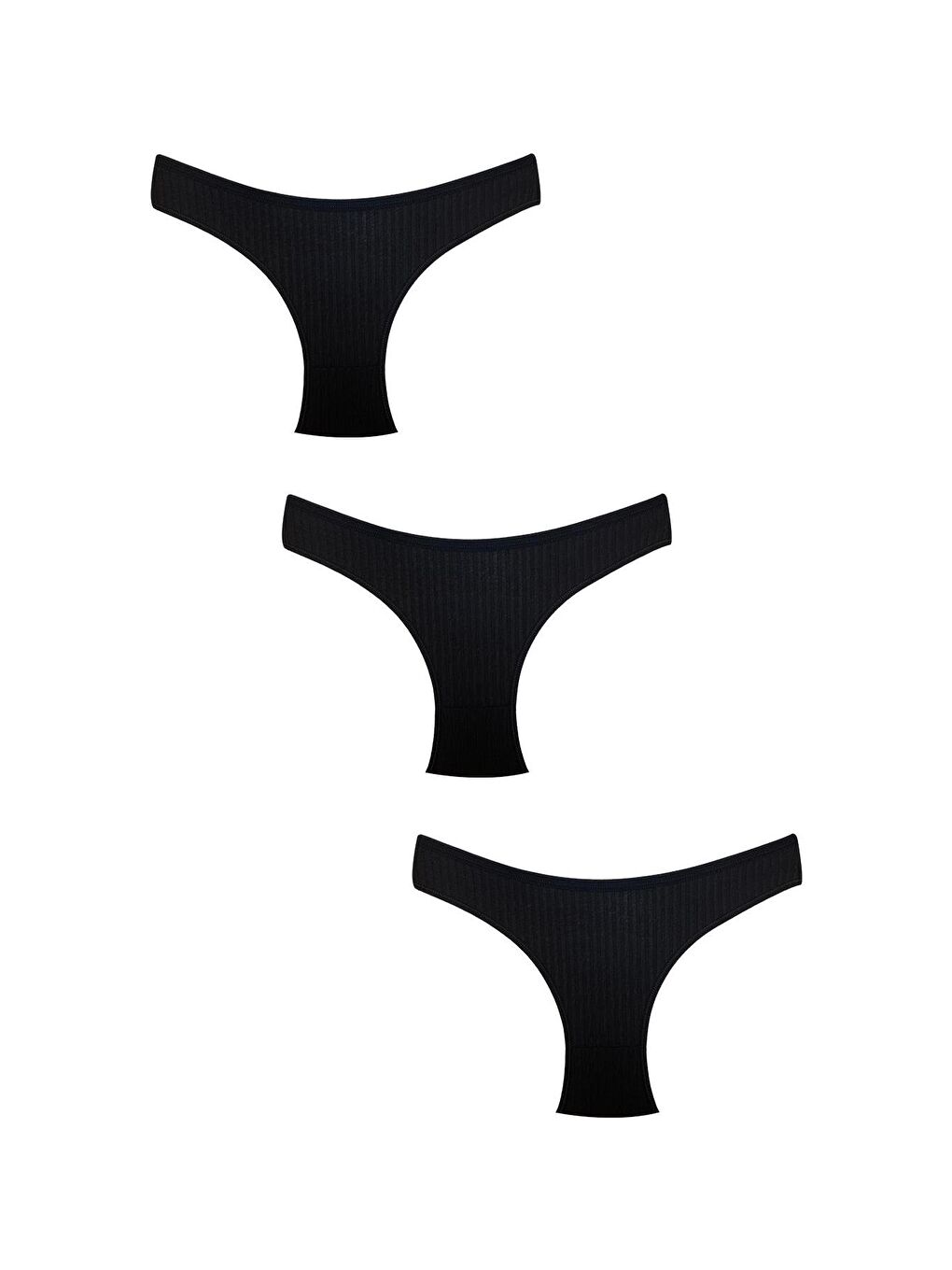 3'Lü Pamuklu Kabartmalı Ribana Külot | Siyah 0385