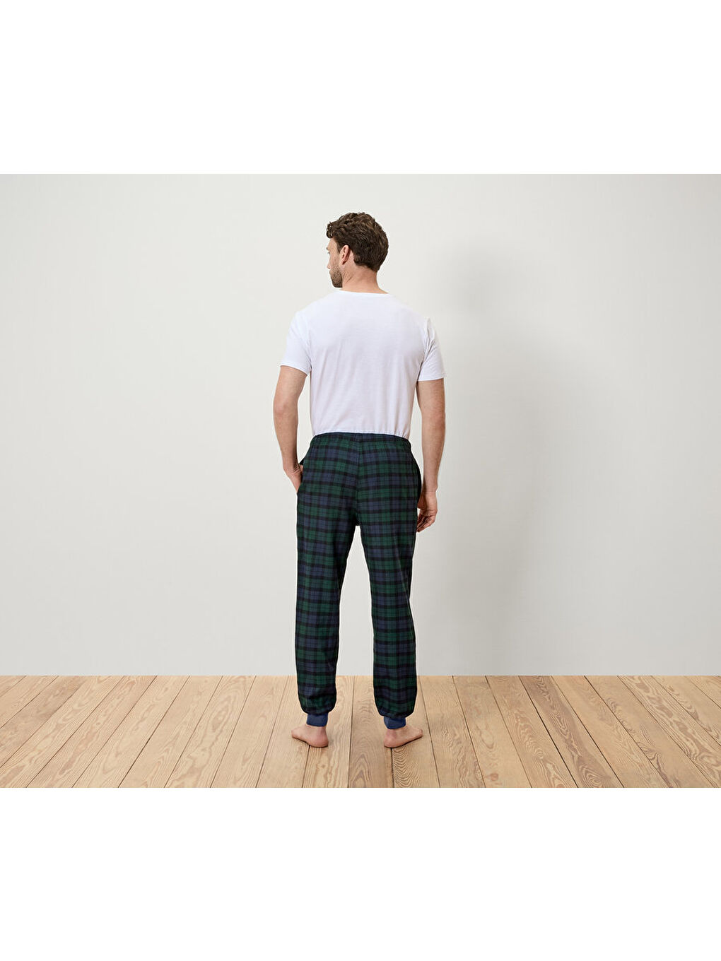 Yeşil Erkek Rahat Pijama Altı, Flanel, Kareli-1