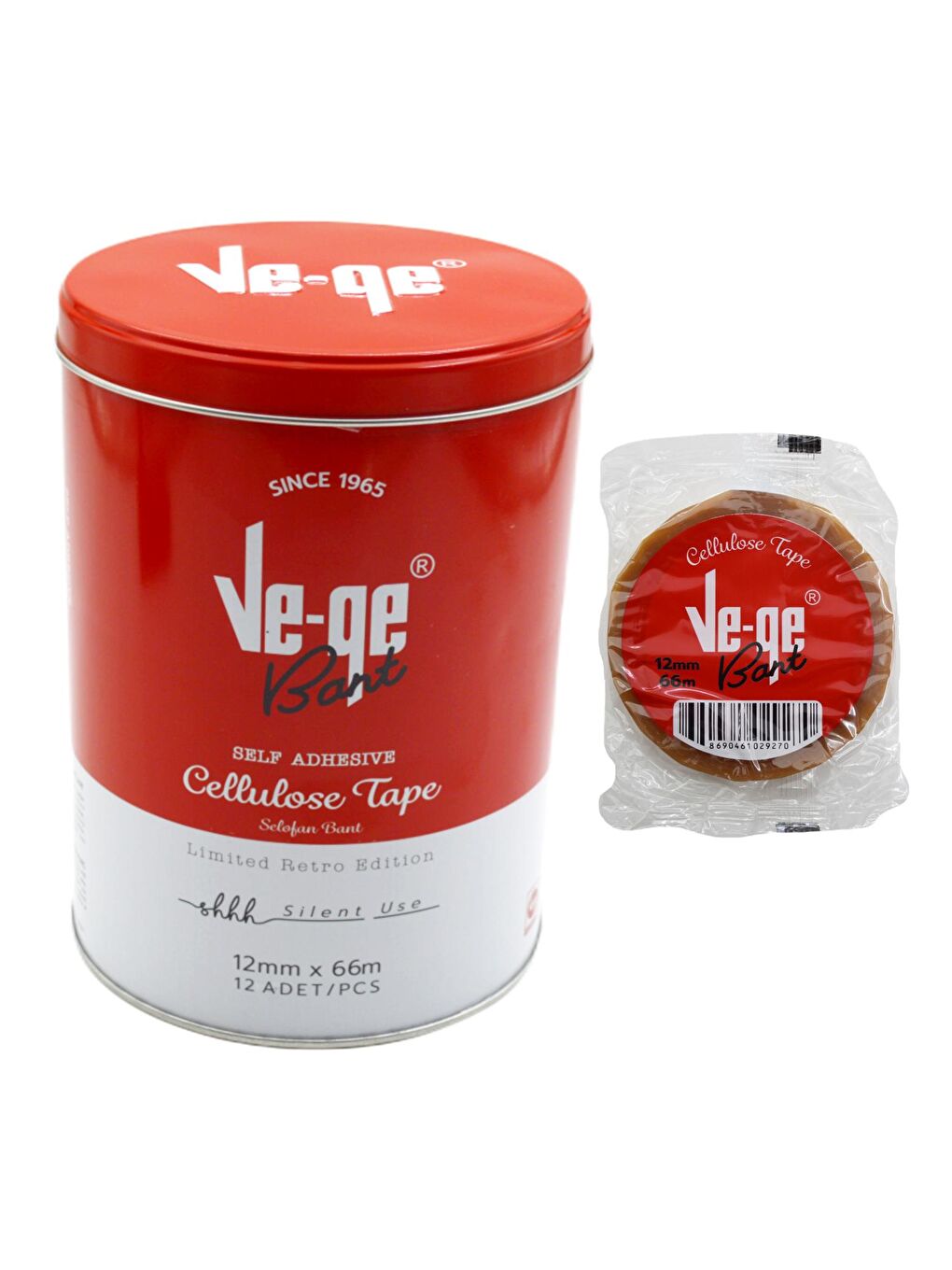 Limited Retro Edition 12x66 mt Selefon Bant(Cellulose Tape) 12 Adet Metal Tenekede