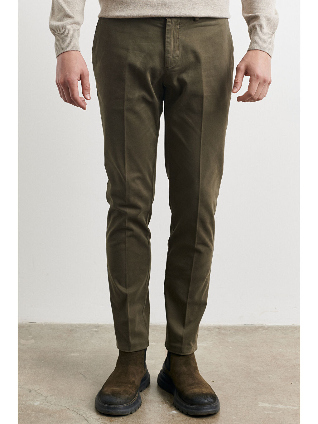 Erkek Haki Slim Fit Dar Kesim Yan Cep Casual Pantolon-2