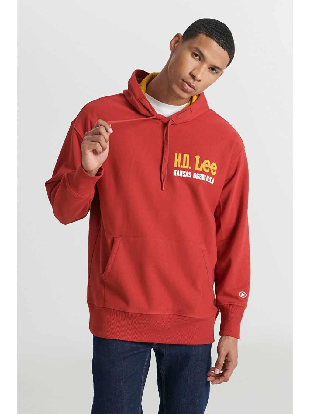 Loose Fit Rahat Kesim Kapüşonlu Şardonlu Kırmızı Sweatshirt-2