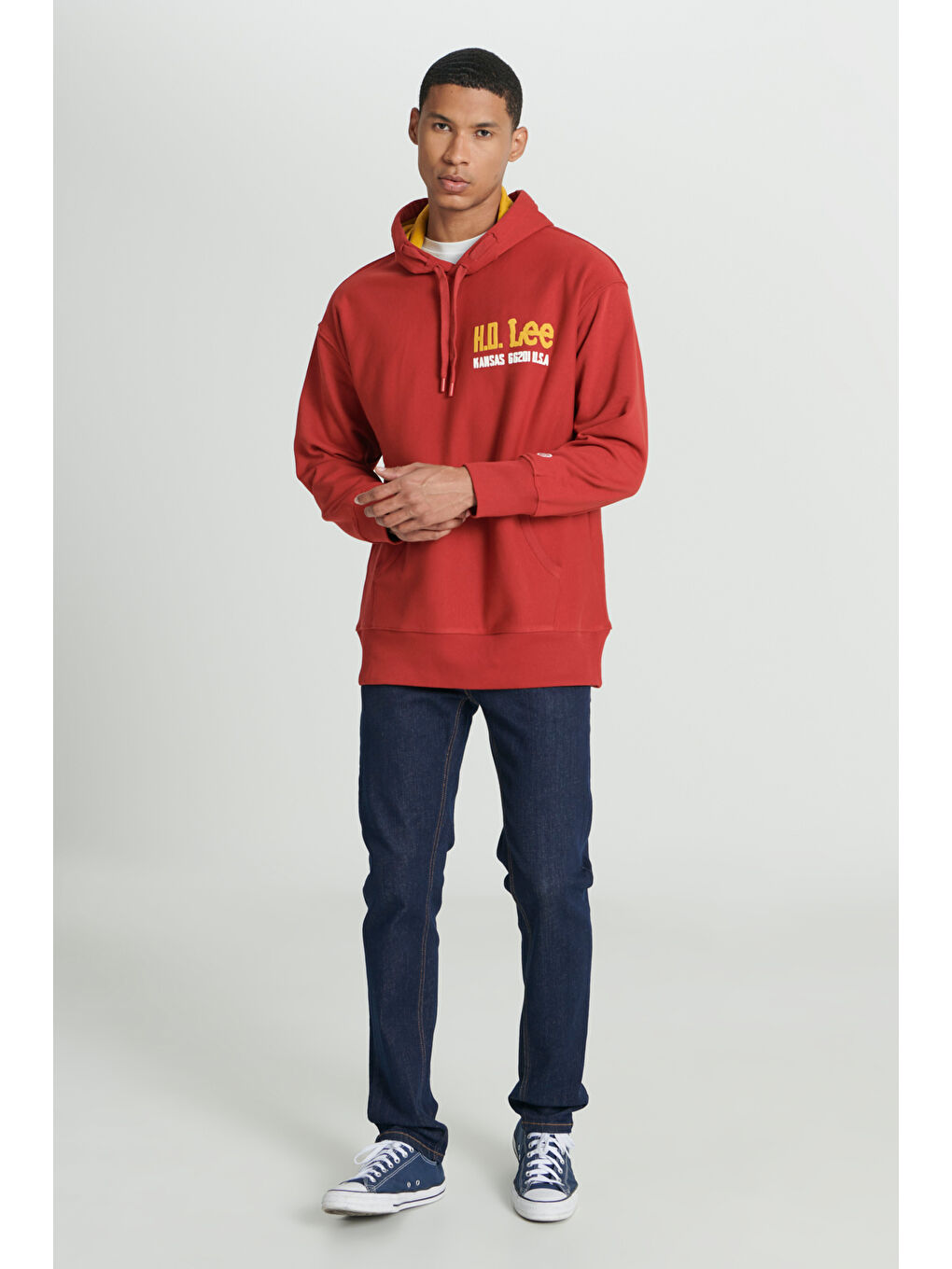 Loose Fit Rahat Kesim Kapüşonlu Şardonlu Kırmızı Sweatshirt-3