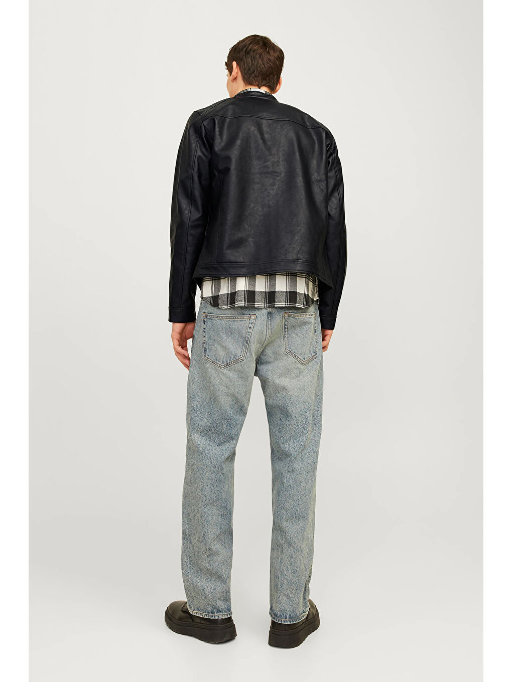 Siyah Essentials Jjedylan Regular Fit Dik Yaka Fermuarlı Deri Ceket 12261195-4