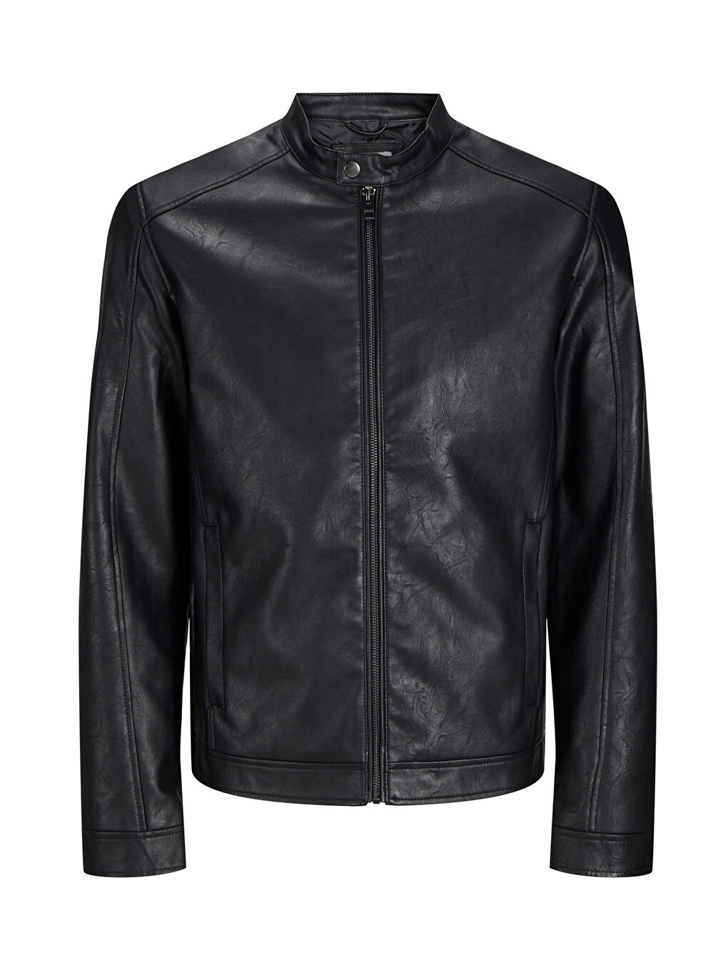 Siyah Essentials Jjedylan Regular Fit Dik Yaka Fermuarlı Deri Ceket 12261195-5