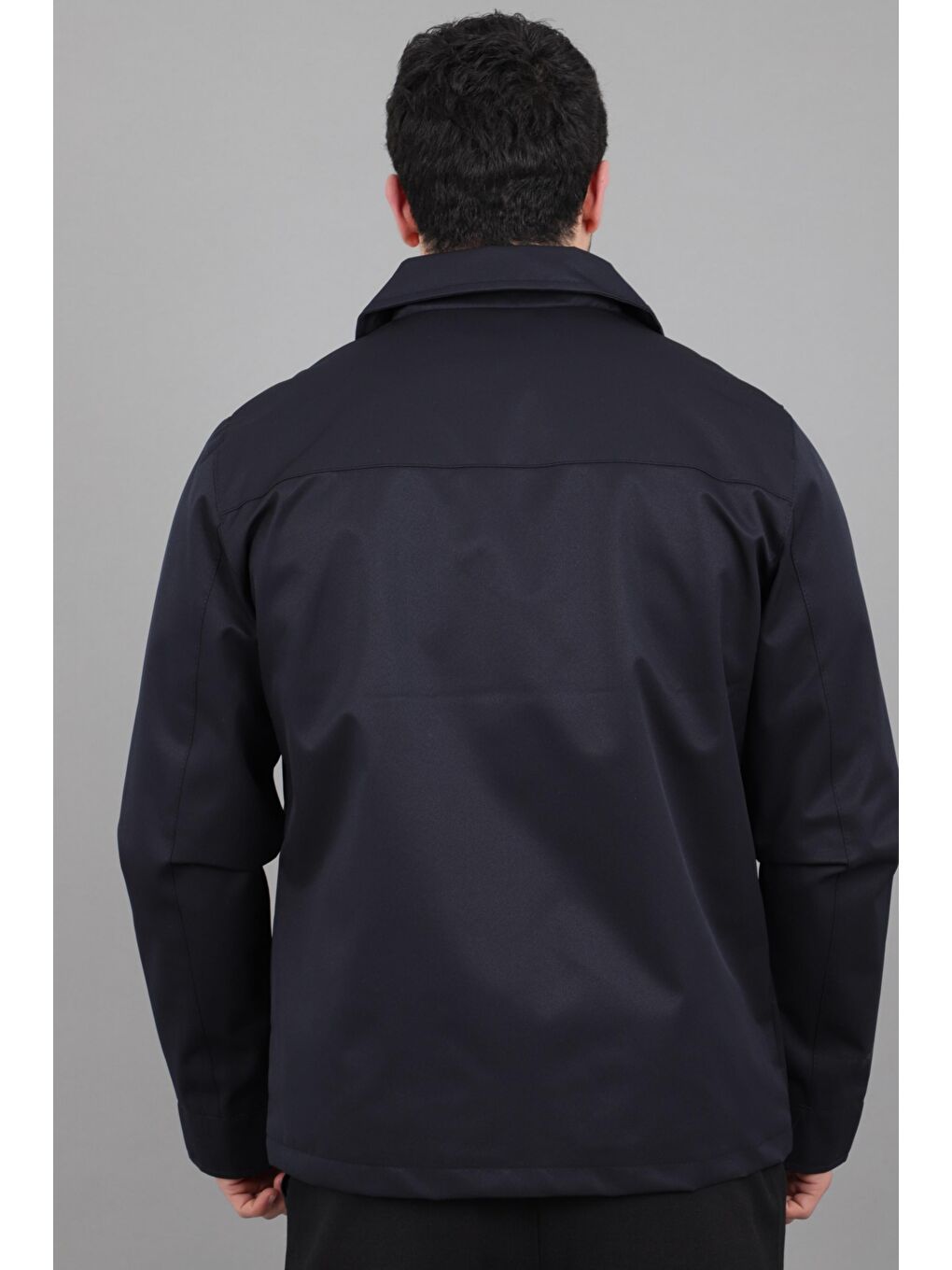 Lacivert Diagonel Kumaş Yakalı Fermuarlı Mevsimlik Mont PLDP 3031_60391-7