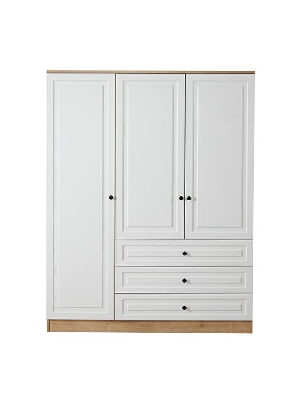 Kahverengi Ares 3 Kapak 3 Çekmeceli Gardırop - Safir Meşe / Beyaz-1