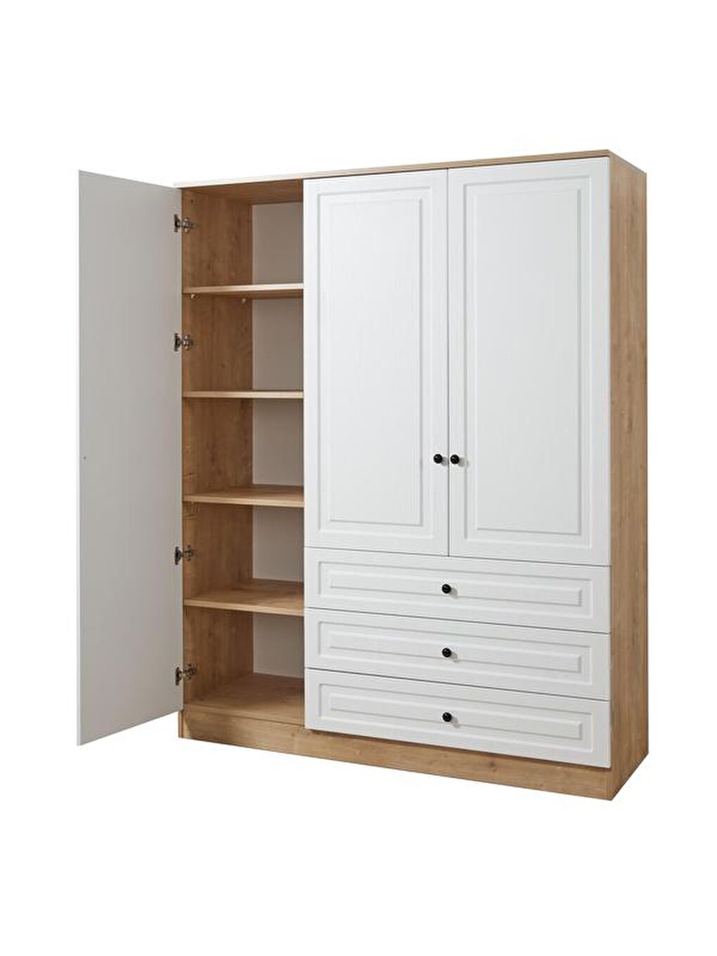 Kahverengi Ares 3 Kapak 3 Çekmeceli Gardırop - Safir Meşe / Beyaz-4