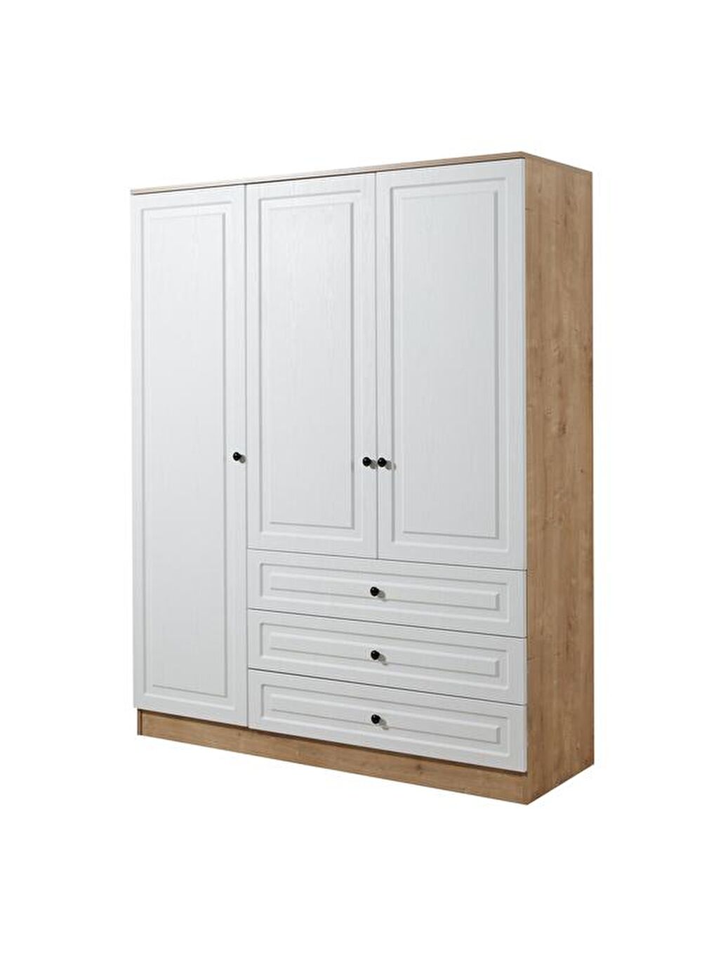 Kahverengi Ares 3 Kapak 3 Çekmeceli Gardırop - Safir Meşe / Beyaz-6