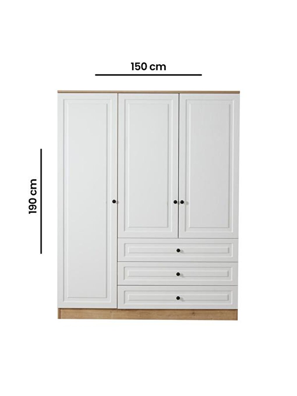 Kahverengi Ares 3 Kapak 3 Çekmeceli Gardırop - Safir Meşe / Beyaz-7