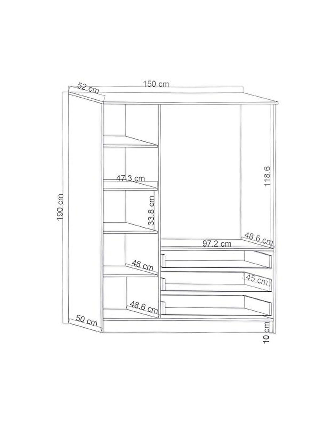 Kahverengi Ares 3 Kapak 3 Çekmeceli Gardırop - Safir Meşe / Beyaz-8